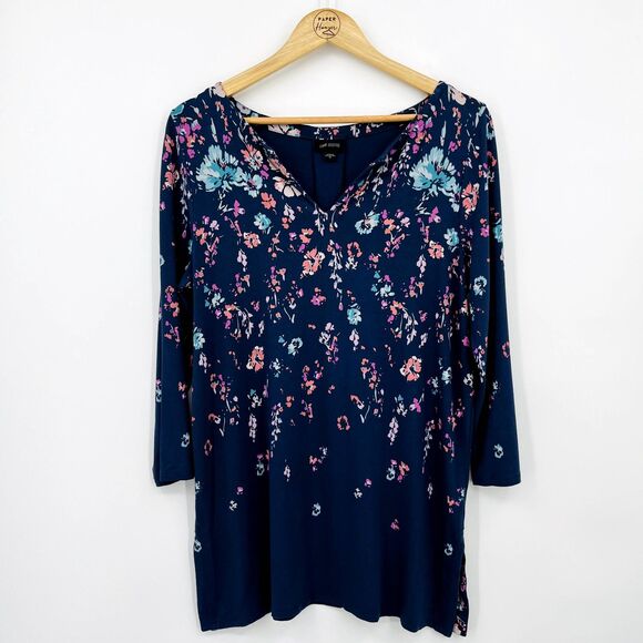 J. Jill Wearever Floral Print Split V-Neck Tunic Top Size Medium, Travel - Picture 3 of 11